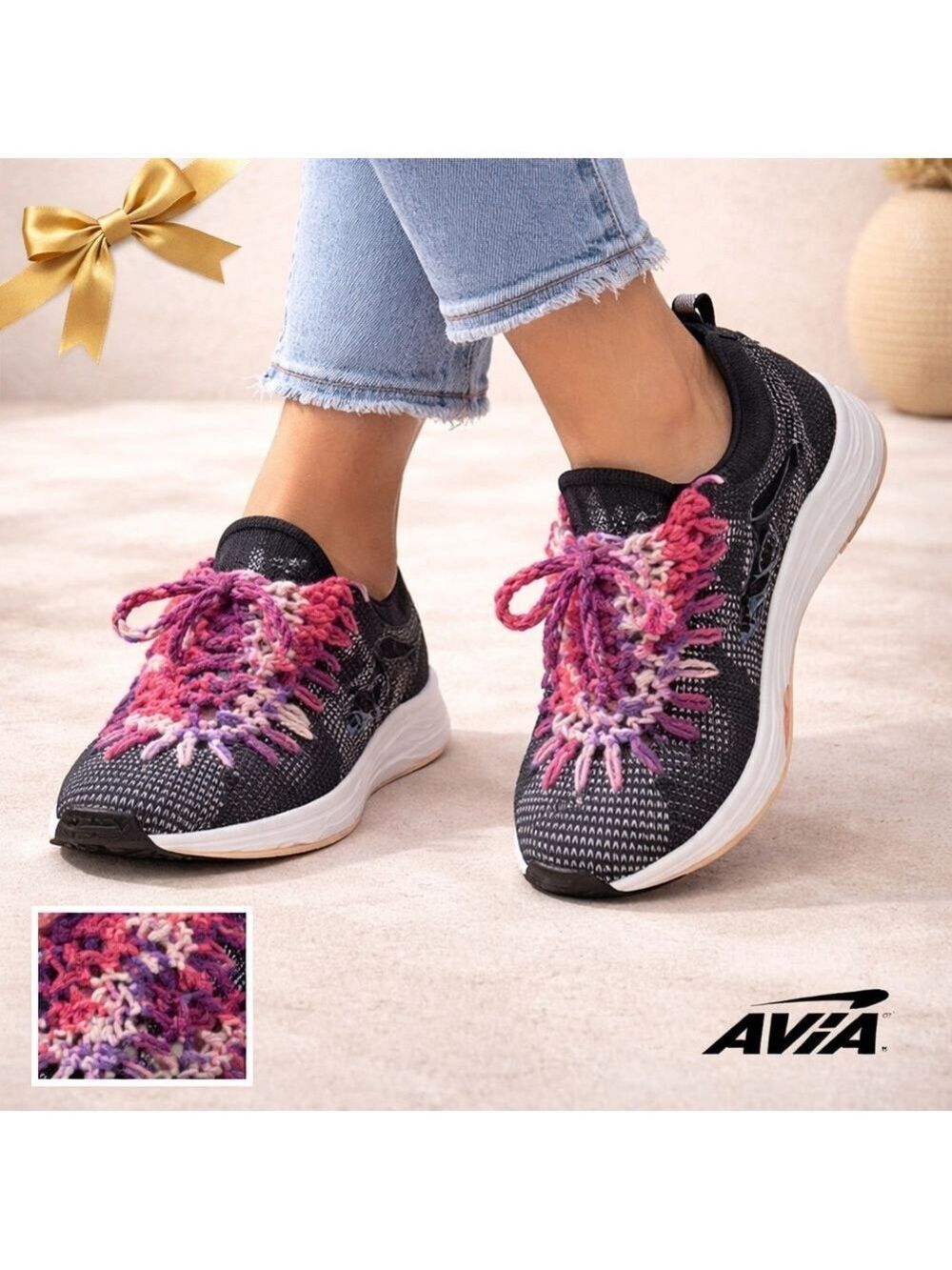 Avia Sneakers Size 7.5 Pink Purple Yarn Decorations